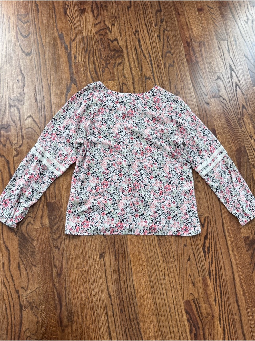 Christopher & Banks Floral Lace-Trim Long Sleeve Top in Pink and White Size M - Picture 6 of 9